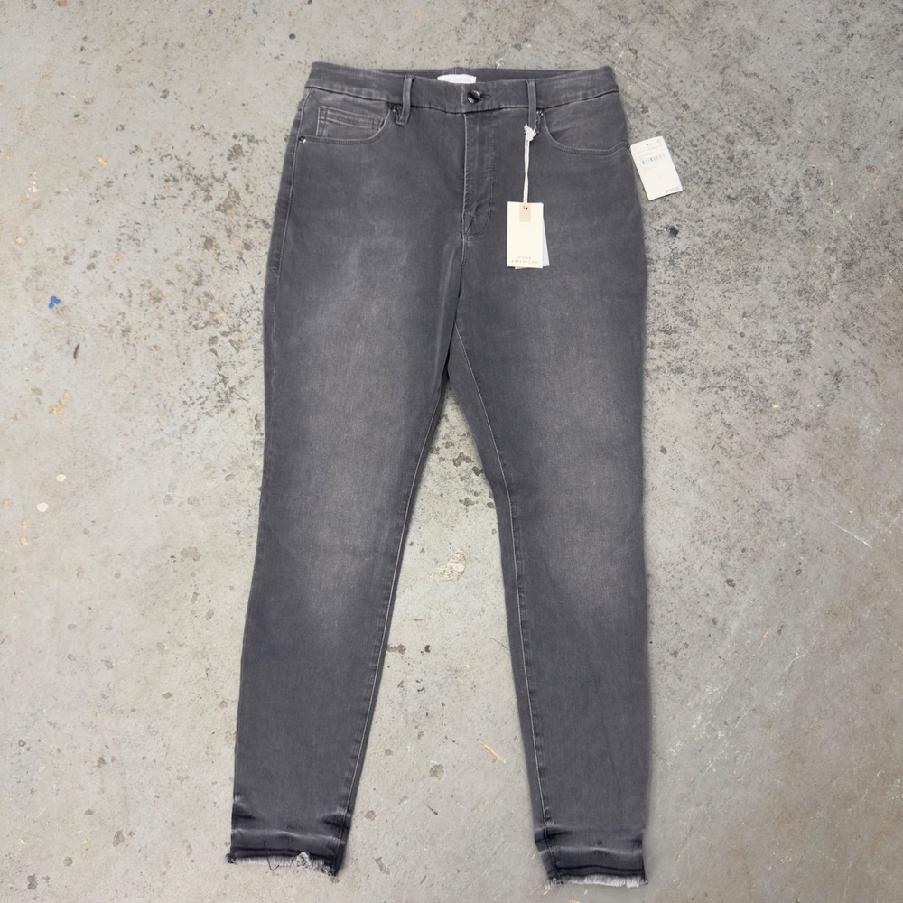 Good American Good Legs Crop Jeans Size 12/31 Faded Black Raw Hem GLCFH961T NEW